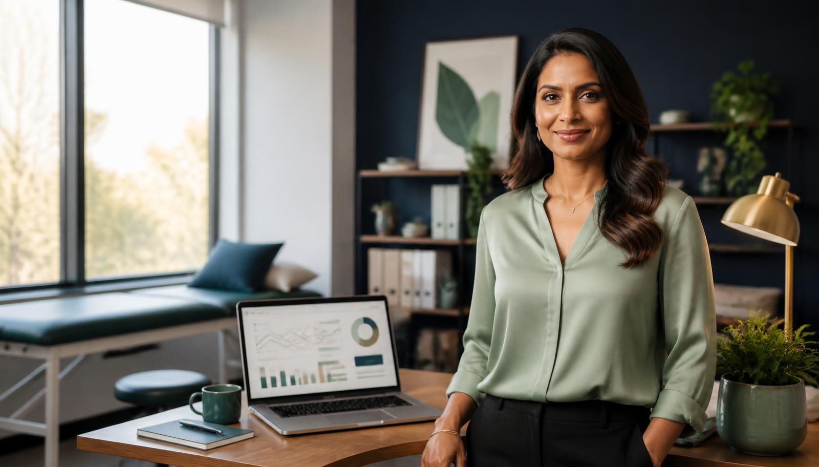 Practitioner building an online growth program from a modern clinic